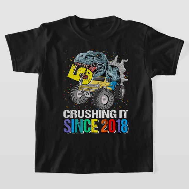 Camiseta 5 Esmagando Desde 2018 Monster Truck Dinossaur 5t (Postura )