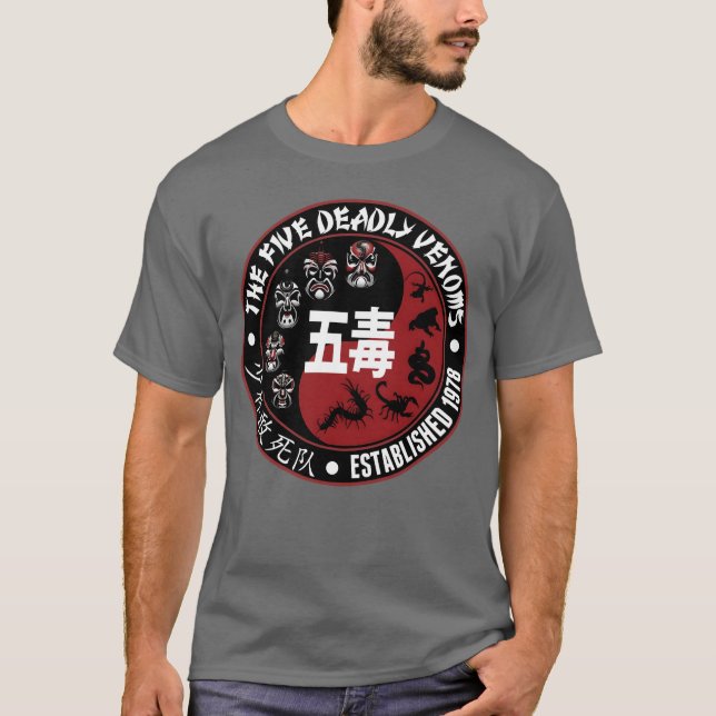 Camiseta 5 Filme Clássico Kung Fu Cult de Cinco Venoms Mort (Frente)