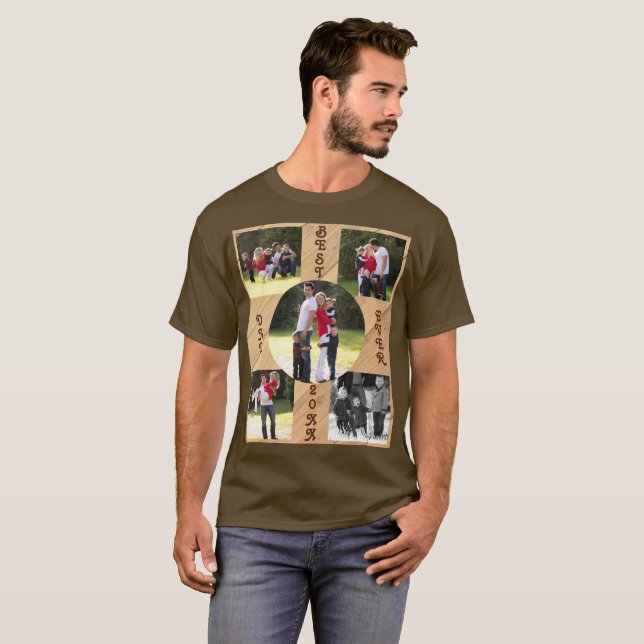 Camiseta 5 Fotografias Melhor Pai De Grãos De Madeira De 20 (Frente Completa)