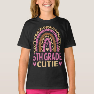 Camiseta 5 Grau Cutie Rainbow Leopardo De Volta À Escola
