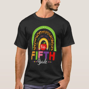 Camiseta 5 Grau Leopardo Arco-Íris Alô De Volta À Escola Ch