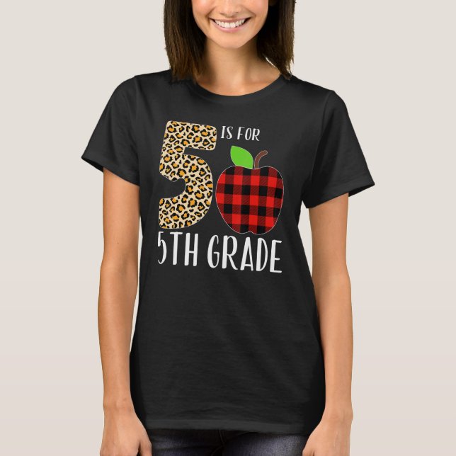 Camiseta 5 Is For 5th Grade Teacher Leopard Buffalo Plaid S (Frente)