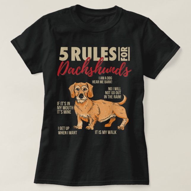 Camiseta 5 Regras para Dachshances Celebrados por Wirehaire (Frente do Design)