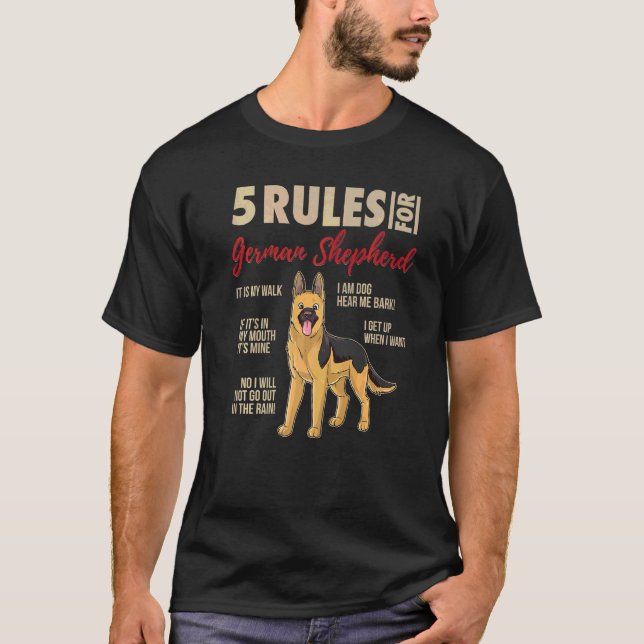 Camiseta 5 Regras Para O Cão German shepherd (Frente)
