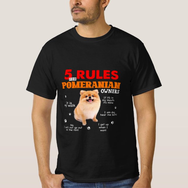 Camiseta 5 Regras Para Os Proprietários Da Pomerânia (Frente)