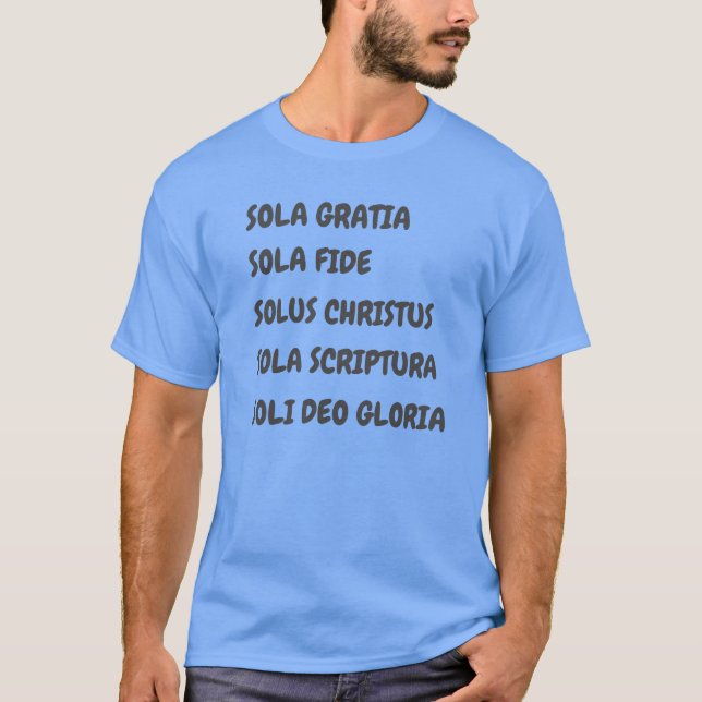 Camiseta 5 T-shirt da SOLA para homens cristãos reformados (Frente)