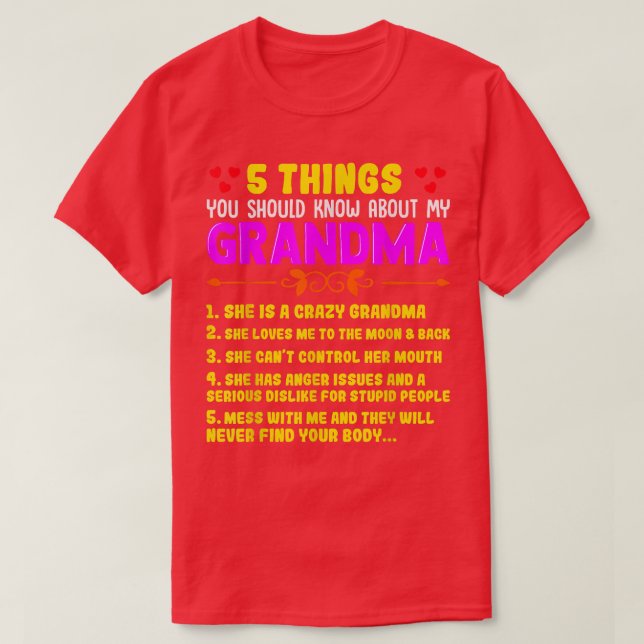 Camiseta 5 Things You Should Know About My Grandma  Humor G (Frente do Design)