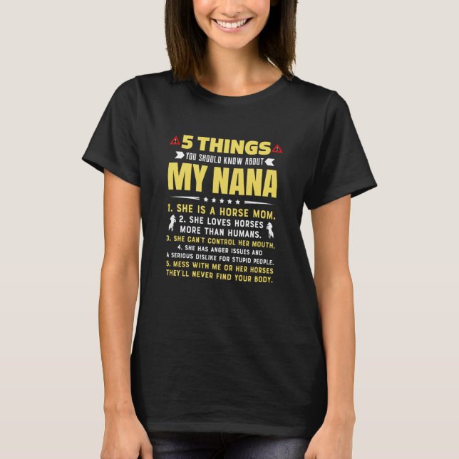 Camiseta 5 Things You Should Know About My Horse Mom Grandm (Frente)