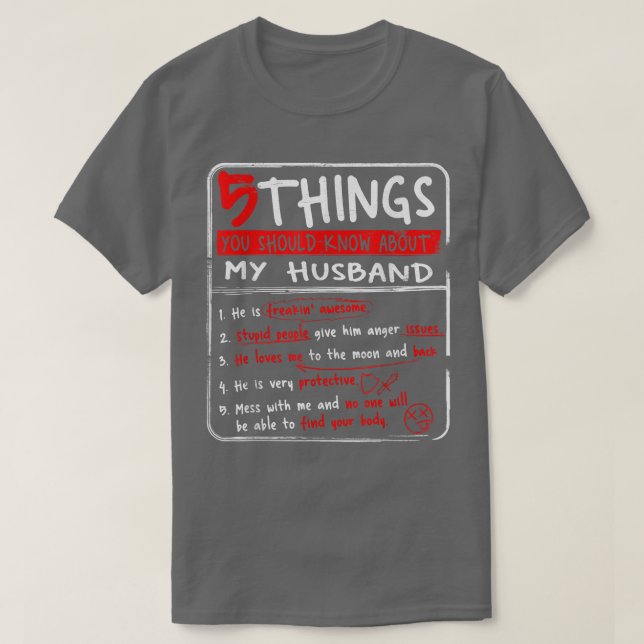 Camiseta 5 Things You Should Know About My Husband Wife Gif (Frente do Design)