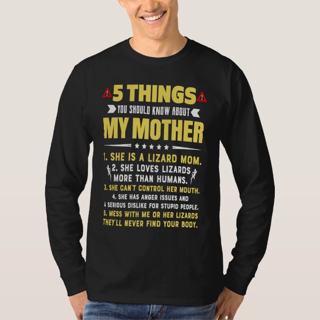 Camiseta 5 Things You Should Know About My Lizard Mom Hilar (Frente)