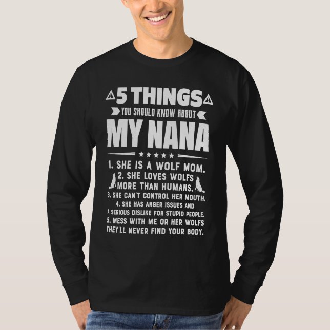 Camiseta 5 Things You Should Know About My Wolf Mom Grandma (Frente)