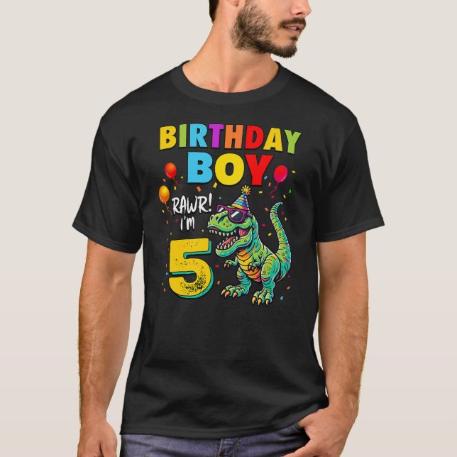 Camiseta 5 Years Old T-Rex Dinosaur Boy Kids 5th Birthday P (Frente)