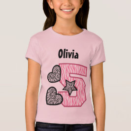 Camiseta 5o A zebra do aniversário listra V02B de cinco