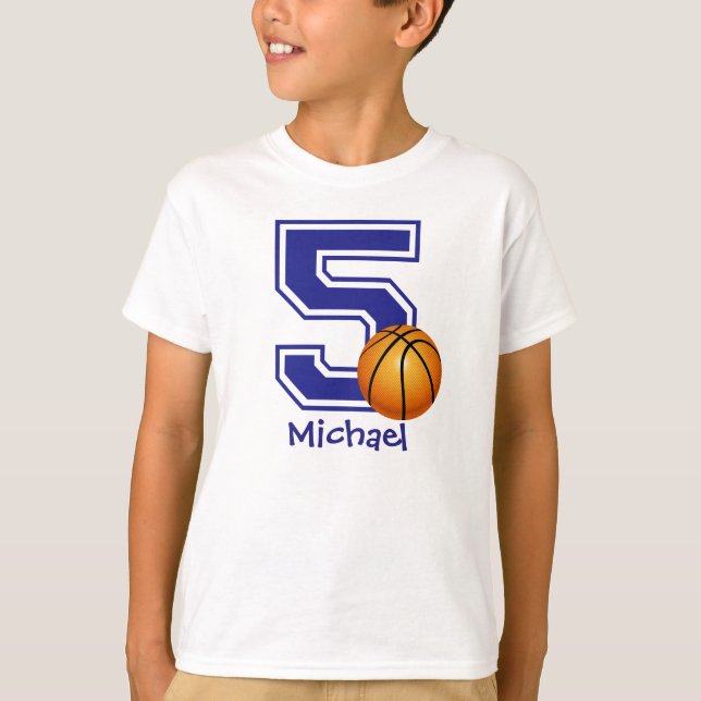 Camiseta 5o Basquetebol do menino do aniversário (Frente)