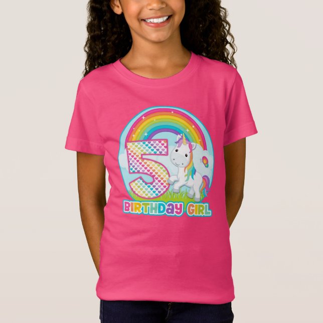 Camiseta 5o Unicórnio do arco-íris do aniversário - menina (Frente)