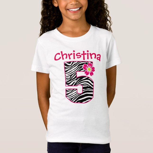 Camiseta 5o Zebra do rosa quente & do preto da menina do (Frente)