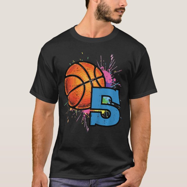 Camiseta 5th Birthday Basketball 5 Year Old Bday Sports Boy (Frente)