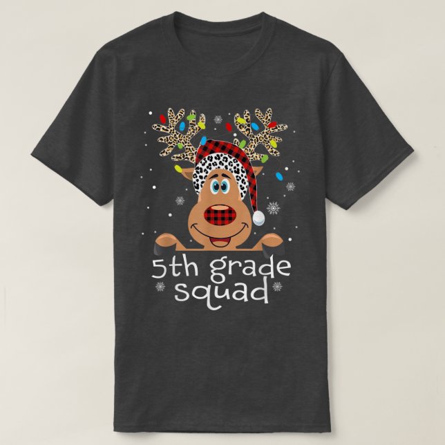 Camiseta 5th Grade Squad Plaid Reindeer Santa Hat Teacher C (Frente do Design)