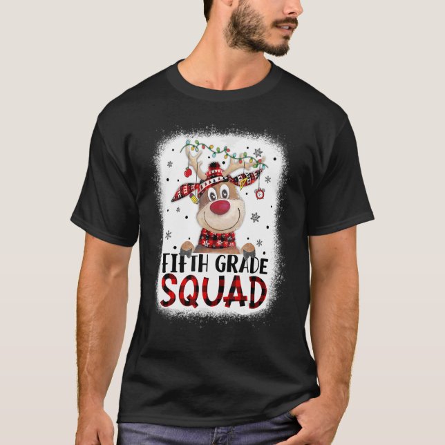 Camiseta 5th Grade Squad Plaid Reindeer Santa Hat Teacher C (Frente)