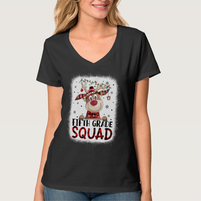 Camiseta 5th Grade Squad Plaid Reindeer Santa Hat Teacher C (Frente)