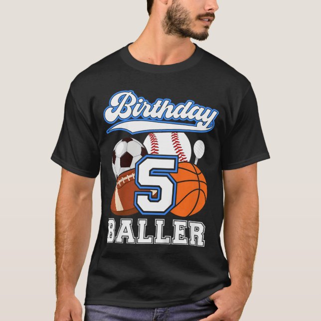Camiseta 5th Sports Birthday Party Five Year Old Boy Birthd (Frente)