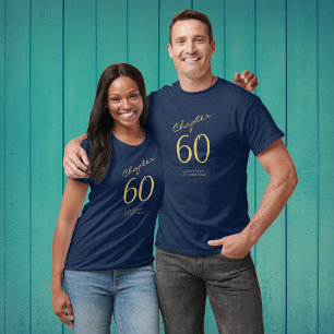 Camiseta 60ª Festa de aniversário de Script Dourado Azul