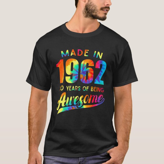 Camiseta 60º Aniversário, 60 Anos, Tie Dye 1962, Feita Awes (Frente)