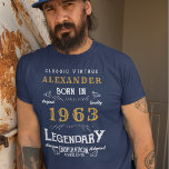 Camiseta 60º aniversário Adicione seu nome Nascer 1963 Lege<br><div class="desc">Comemore seu aniversário de 60 anos em estilo com esta camiseta de um tipo do Zazzle! Apresentando um design de inspiração vintage e um impressão ousado, esta camisa certamente fará uma declaração. Adicione seu nome e o ano em que você estava nascer - 1963 - ao design e personalize-o de...</div>