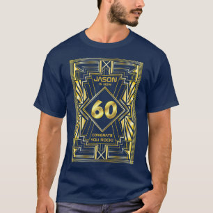 Camiseta 60º aniversário Art Deco Dourado Excelente Azul Ga