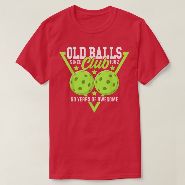 Camiseta 60º aniversário I Old Balls Club I Pickleball Ball (Frente do Design)