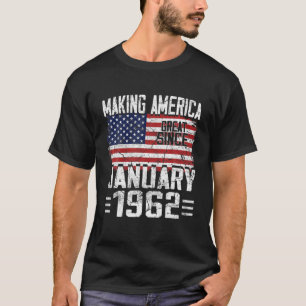 Camiseta 60º Aniversário Presente Janeiro De 1962 Bandeira
