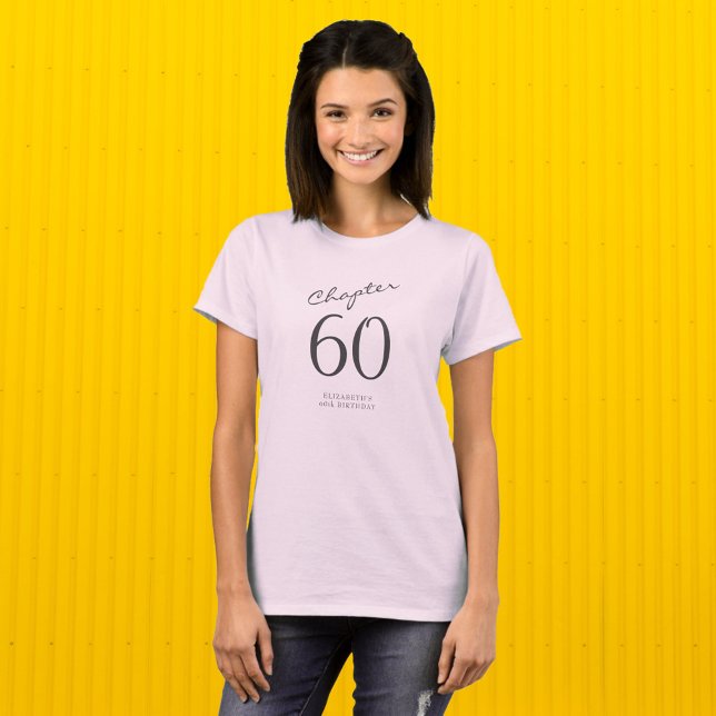 Camiseta 60º Script de Cinza de Festa de aniversário rosa (Criador carregado)