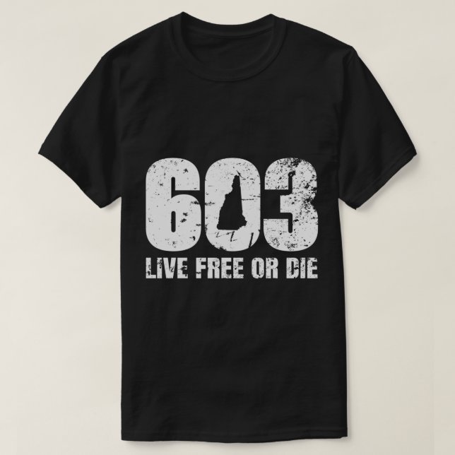 Camiseta 603 New Hampshire - Live Free or Morte (Frente do Design)
