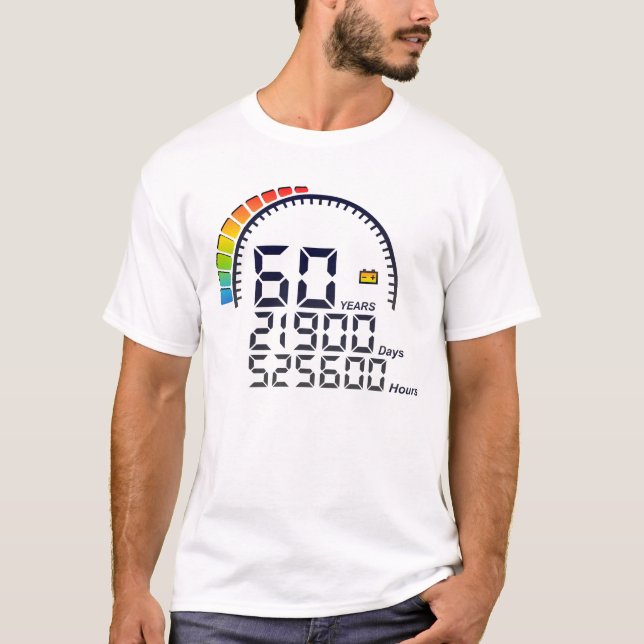 Camiseta 60 ans years compteur anniversaire days hours vite (Frente)