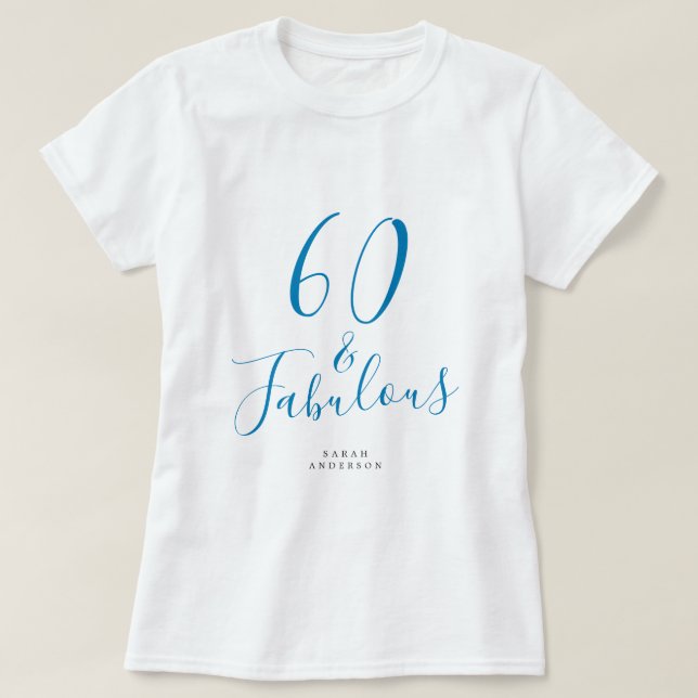 Camiseta 60 Fabuloso Nome Azul Personalizado 60º Presente d (Frente do Design)