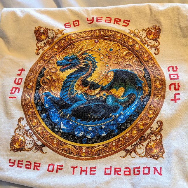 Camiseta 60.o aniversário do Dourado Ornamentado do Dragão (1964 milestone sixty birthday guest of honor shirt with Chinese year of the dragon  illustration.)