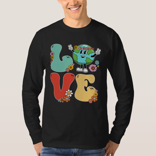 Camiseta 60s 70s Retro Love World Earth Day 2023 Teacher Sc (Frente)