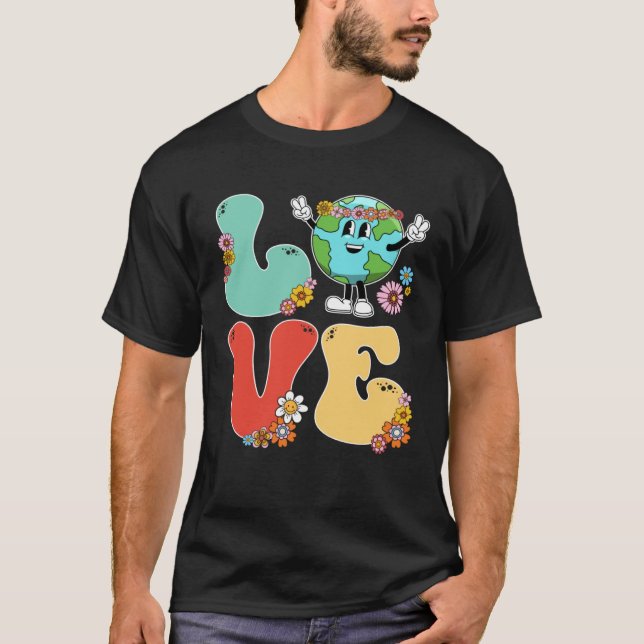 Camiseta 60s 70s Retro Love World Earth Day 2023 Teacher Sc (Frente)
