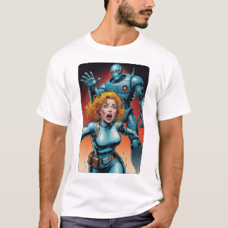 Camiseta 60s Comic Style Woman running from Alien Robot
