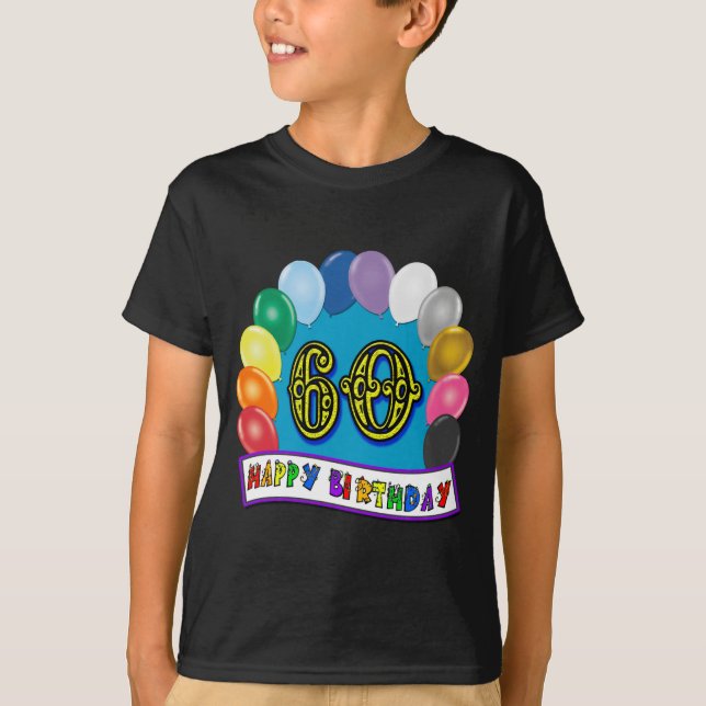 Camiseta 60th T-shirt do arco do balão do feliz aniversario (Frente)