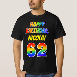 Camiseta 62.o Aniversário — Negrito, Divertido, Arco-Ír
