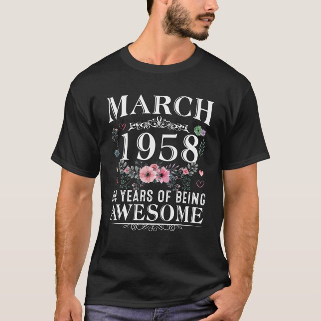 Camiseta 64 Anos Feitos Em Março De 1958 64º Aniversário (Frente)