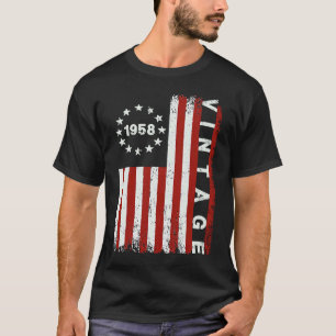 Camiseta 64 Anos Vintage 1958 American Flag 64 Bday M