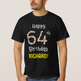 Camiseta 64.o aniversário: Flores Número "64" + Nome