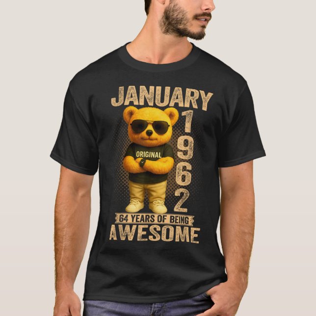 Camiseta 64 Year Old January 1962 Teddy Bear 64th Birthday  (Frente)