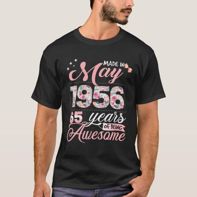 Camiseta 65º Aniversário Do Presente Floral Para Nasceres D (Frente)
