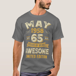 Camiseta 65 anos fantástica Vintage maio de 1958 65º aniver