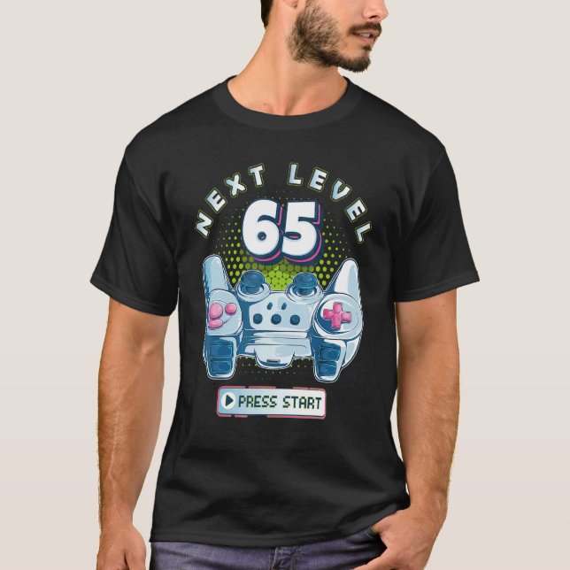 Camiseta 65 Birthday Gamer nível 65 de próxima controladora (Frente)