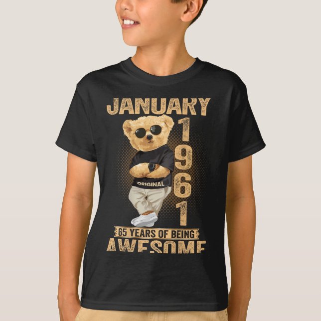 Camiseta 65 Year Old January 1961 Teddy Bear 65th Birthday  (Frente)