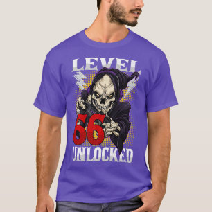 Camiseta 66.º Aniversário Gamer Skeleton Nível 66 Gam Desbl